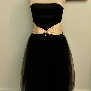 2000's Jessica McClintock 50s inspired Black and Cream Tea Length Party Dress wi